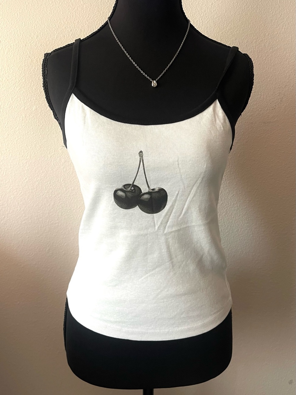 Full Tilt White Cami with Black Cherry Graphic